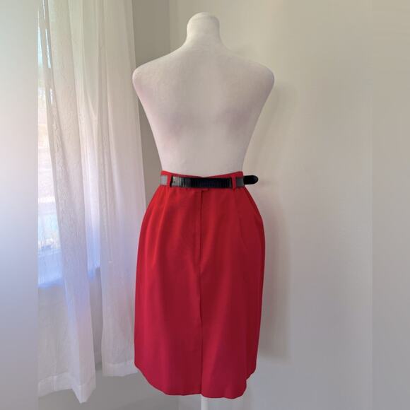 Vintage ‘90s Metro New York Red Belted Knee Length Pencil Skirt - Picture 7 of 9